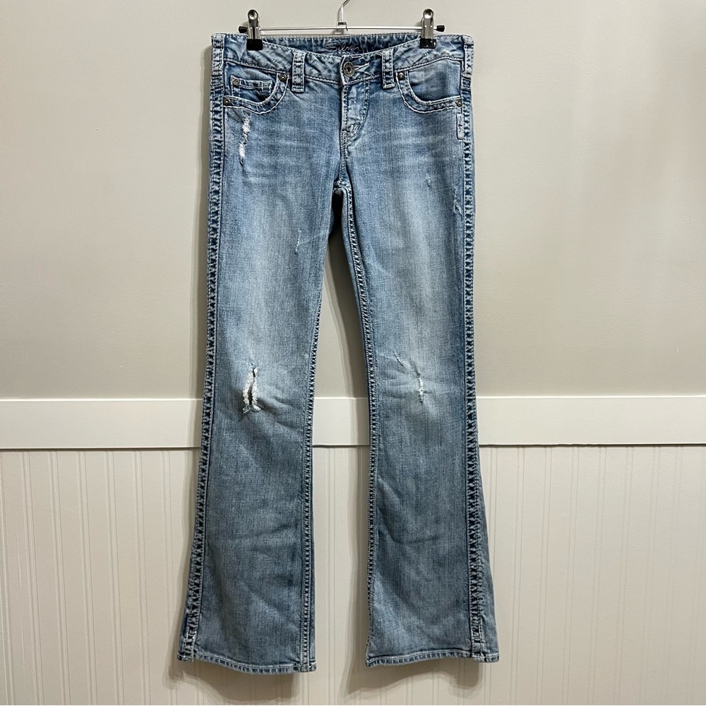 Y2K Silver Jean Co. Frances Low Rise distressed light wash jeans size 27